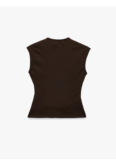 Koton Slim Fit V Yaka Metal Aksesuarlı Kruvaze Yelek Kahverengi 6wak30056ek Kahve