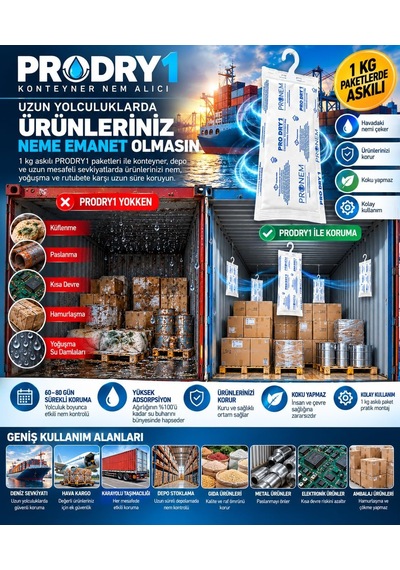 Prodry 1 Konteyner Nem Alıcı Aktif Kil Askılı Rutubet Giderici, Nem Tutucu, Yoğuşma Ve Korozyon Önleyici 2 Pa Diğer