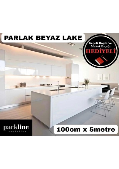 Parlak Beyaz Yapışkanlı Folyo Mutfak Dolap Ve Mobilya Kaplama Folyosu 100cm X 5mt 010 - Parlak Beyaz