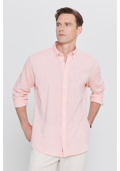 AC&Co / Altınyıldız Classics Erkek Yavruagzı Comfort Fit Rahat Kesim Düğmeli Yaka Casual Keten Gömlek Yavruağzı