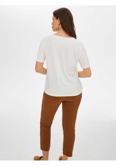 Faik Sönmez Gold Trok Taş Detaylı V Yaka Kısa Kol T-shirt S25tsh069 Us25tsh06973 Ekru