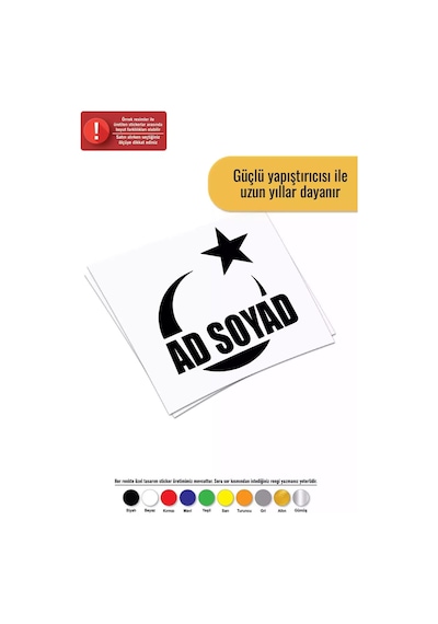 İsim Soyisim Ay Yıldız - Araç, Oto, Laptop, Duvar Uyumlu Sticker 15 16 Cm