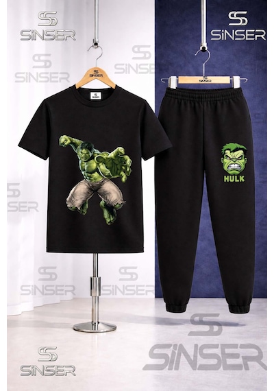 Ss Sinser Çocuk Hulk Dev Yumruk Atan Baskılı Tişort Eşofman Takımı Siyah Ss Sinser Çocuk Hulk Dev Yumruk Atan Baskılı Tişort Eşofman Takımı Siyah