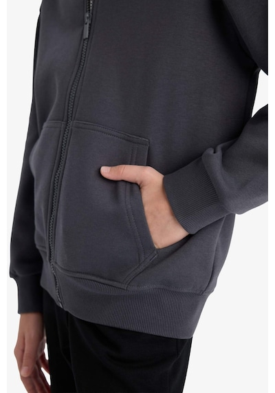 Defacto Erkek Çocuk Kapüşonlu Basic Düz Okul Fermuarlı Sweatshirt X7382a625wnar126 Antrasit