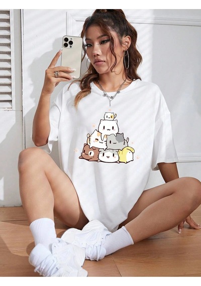 Startmore Adrift Karikatür Ve Grafik Tasarım Oversize T-shirt Cartoon/letter Serisi Kod819 Beyaz