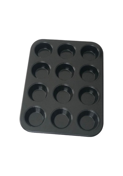 Porlisma 12'li Muffin Kalıbı, Metal Kek Kalıbı Siyah