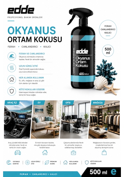 Edde Okyanus Kokulu Araba Araç Oto Ortam Kokusu Araç Içi Kokuları Oto Parfümü 500 Ml Oto Detailing