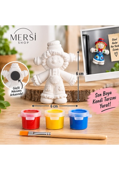 Kendin Boya Magnet Seti 6x6 Cm Taş Tozu Figür 3 Renk Akrilik Boya Ve Fırça