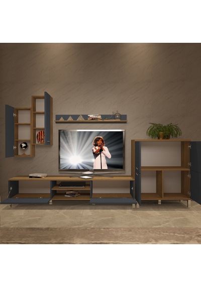 Decoraktiv Eko 6 Mdf Dvd Krom Ayaklı Tv Ünitesi Tv Sehpası Pera - Antrasit