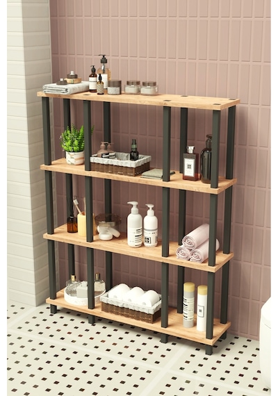 Ravina 4 Katlı Banyo Düzenleyici Çok Raflı Banyo Organizeri Çok Amaçlı Banyo Düzenleyici Meşe