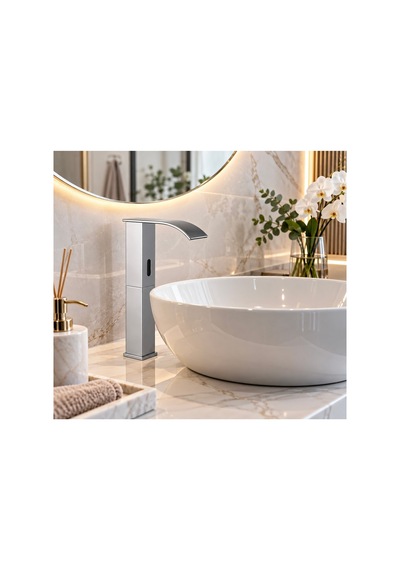 Rena Design Fotoselli Sensörlü Krom Kare Çanak Lavabo Bataryasi Temassiz Otomatik Tasarruflu Modern Musluk