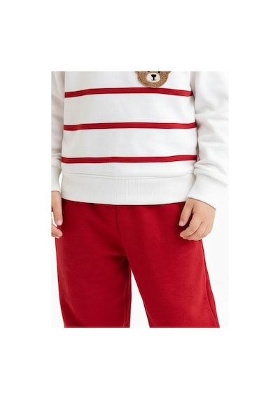 Ürünya Erkek Bebek Pamuklu Çizgili Animal Desenli Sweatshirt Eşofman Takımı - 12 Ay Kırmızı 2'li Lacivert