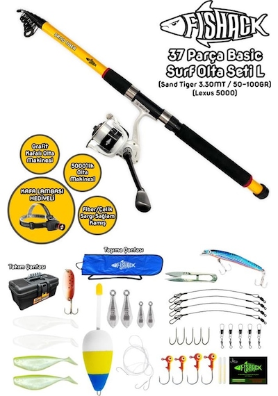 Fishack 37 Parça Surf Basic Deniz Olta Seti L - 3.30mt / 50-100gr