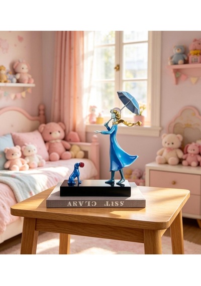 Dekoratif Şemsiyeli Heykelcik- Mavi 230mm 90mm 310mm