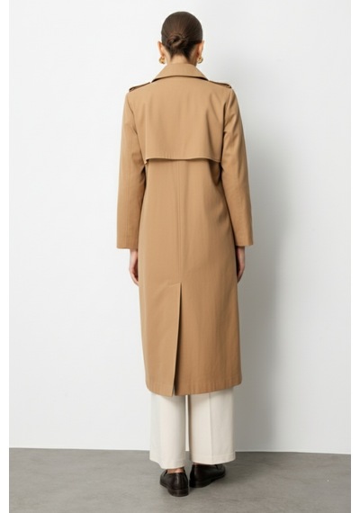 Mizalle Camel Apoletli Klasik Maxi Mac Trençkot CAMEL