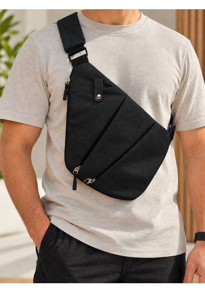 Unisex Günlük Çapraz Askılı Çanta Çok Bölmeli Fermuarlı Siyah