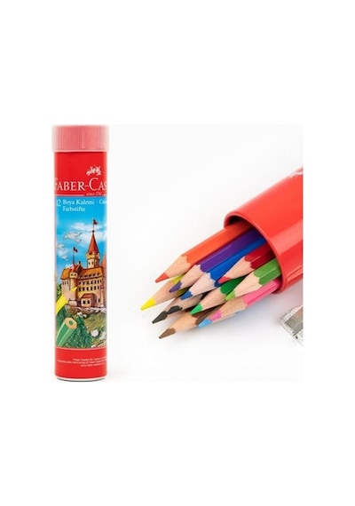 Faber Kuru Boya Red Line Metal Tüp Kutu Tam Boy 12 Renk Kalemtıraş Hediyeli 5173 116512 Çok Renkli