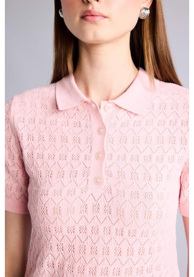 Defacto Regular Fıt Polo Yaka Dantelli Tişört H7297ax26sppn1 Pembe-pn1