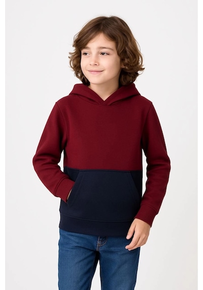 Erkek Çocuk Kapüşonlu Kanguru Cepli Parçalı Sweatshirt - Renkli Çok Renkli