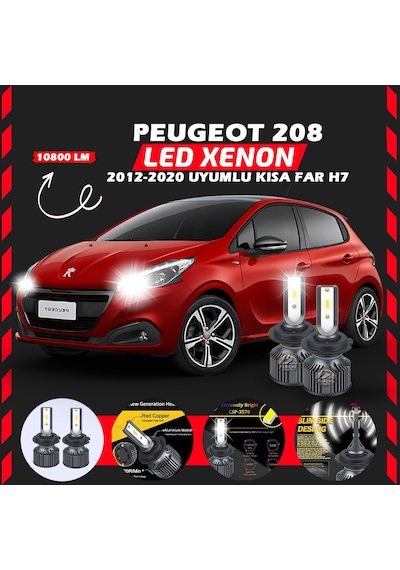 Peugeot 208 2012-2020 Kısa Far Uyumlu Şimşek Etkili Led Xenon Premium Series H7