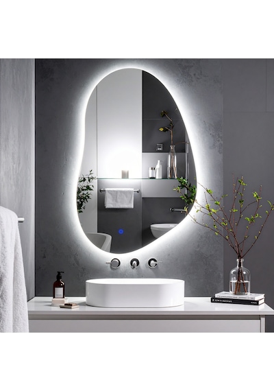 Nelyos Beyaz Led'li Lazer Kumlamalı Lavabo & Banyo Aynası Dokunmatik Sensörlü 100 X 65 Cm
