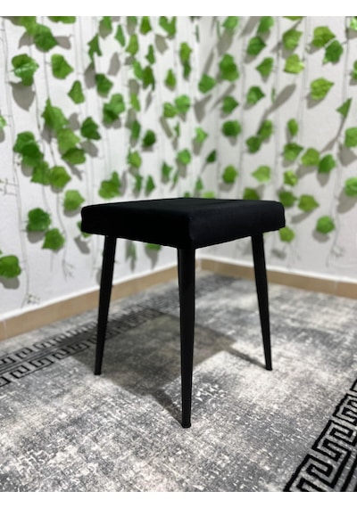 Özcan Metal Metal Ayak Babyface Kumaş Dekoratif Çok Amaçlı Peluş Puf Tabure Bench Koltuk Sandalye Siyah