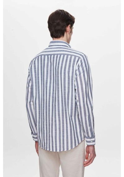 D'S Damat Ds Damat Comfort Lacivert Çizgili Keten Karışımlı Gömlek 4hc0221343142 Çok Renkli
