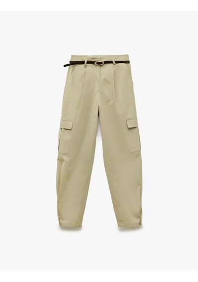 Koton Pamuklu Yüksek Bel Kargo Cep Detaylı Kısa Jogger Pantolon Haki 5sak40236uw Haki