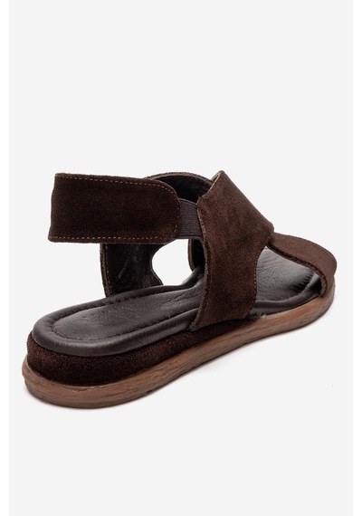 Luvishoes 706 Kahverengi Süet Hakiki Deri Kadın Sandalet Kahverengi