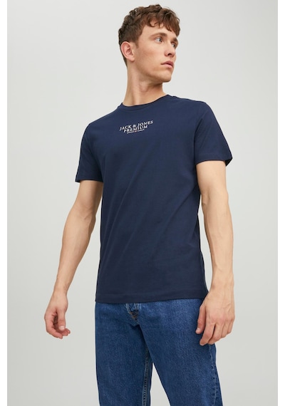 Jack & Jones Erkek Jprbluarchıe Baskı Detaylı T-Shirt 12217167 La Lacivert - Beyaz