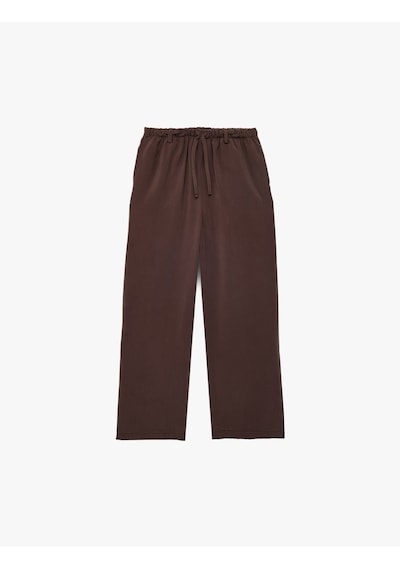 Koton Viskon Karışımlı Beli Bağcıklı Cepli Geniş Paça Pantolon Kahverengi 6skg40120aw Kahve Koton Viskon Karışımlı Beli Bağcıklı Cepli Geniş Paça Pantolon Kahverengi 6skg40120aw Kahve