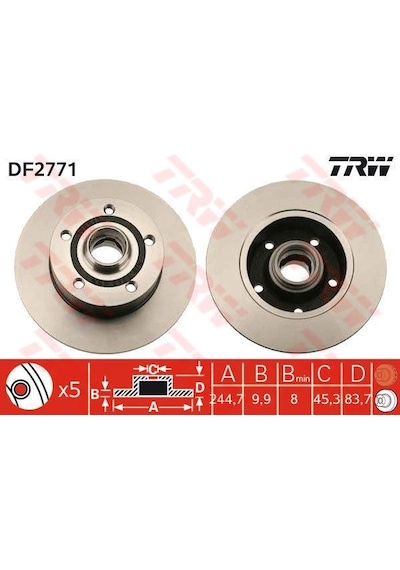 TRW DF2771 FREN DİSKİ ARKA A4 95-00 DÜZ 245mm