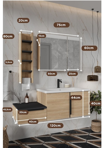 Banyo Zakkum 120 Cm Demonte Lavabolu Banyo Dolabı Dolaplı Aynalı Üst Dolap Havluluk Lefkas Meşe Banyo Zakkum 120 Cm Demonte Lavabolu Banyo Dolabı Dolaplı Aynalı Üst Dolap Havluluk Lefkas Meşe
