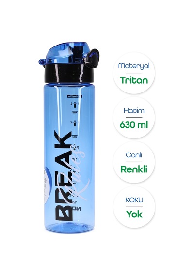 Su Matarası Tritan Geniş Ağız Su Şişesi Break Rules Spor Matarası Suluğu Bpasız 630 Ml Mavi 0102