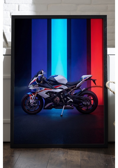 Bmw S1000rr Siyah Ahşap Çerçeveli Poster, Dekoratif Motosiklet Duvar Tablosu