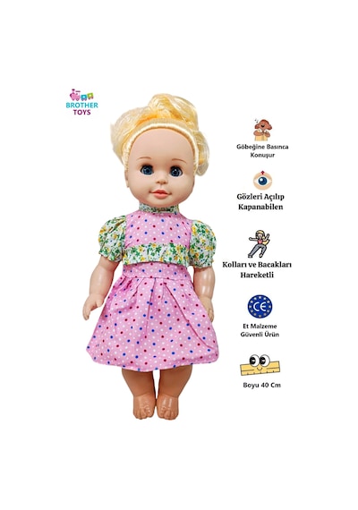 Göbeğine Basınca Konuşan Gözleri Açılıp Kapanabilen Oyuncak Cansu Et Bebek Büyük Boy 40 Cm.