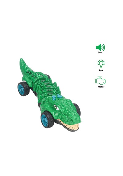 1 Adet Işıklı Müzikli Hareketli Dinozor Figürlü Yürüyen Araba 31 Cm Çok Renkli