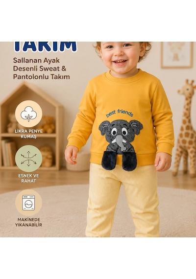 Candar 1-2-3 Yaş Filli Sallanan Ayak Desenli Likralı Penye Sweat Ve Pantolon 2'li Çocuk Takımı Turuncu Candar 1-2-3 Yaş Filli Sallanan Ayak Desenli Likralı Penye Sweat Ve Pantolon 2'li Çocuk Takımı Turuncu