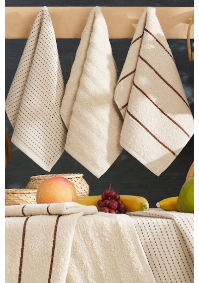 Seher 6'lı Mutfak Ve El&yüz Havlu Seti 30x50 Cm Bej