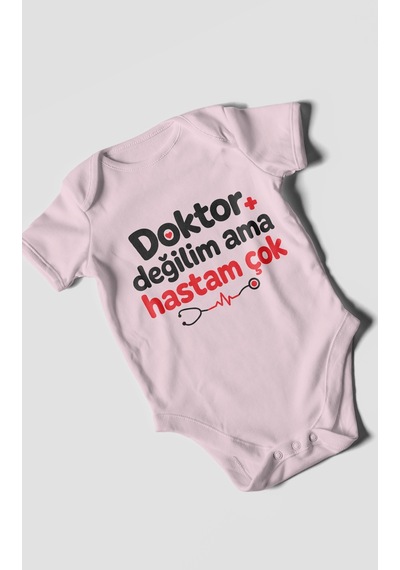 Morivokids Doktor Değilim Ama Hastam Çok Kısa Kollu Bebek Body %100 Pamuk Bebe Pembe