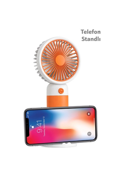 Standlı 3 Mod Şarjlı El Fanı 5 Kademe Seyahat Masaüstü Vantilatör Taşınabilir Mini Fan Turuncu F139
