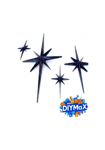 Yıldız Duvar Dekoru 4'lü Set Mid-century Modern Starburst Dekoratif Duvar Süsü - Siyah