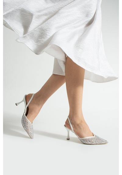 Lebibe Shoes Mına Kadın Beyaz File Taşlı 7 Cm Topuklu Slingback Sivri Burun Abiye Ayakkabı Lebibe Shoes Mına Kadın Beyaz File Taşlı 7 Cm Topuklu Slingback Sivri Burun Abiye Ayakkabı