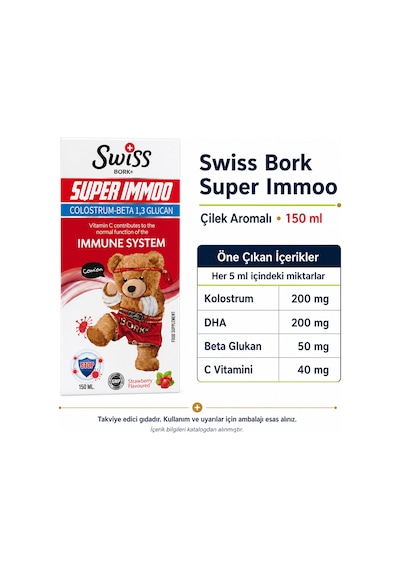 Swiss Bork Super Immoo Çilek Aromalı Sıvı Takviye 150 Ml