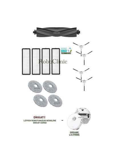 Dreame L10 Prime Robot Süpürge Uyumlu Yedek Fırça, Hepa Filtre, Mop Seti-13 Parça