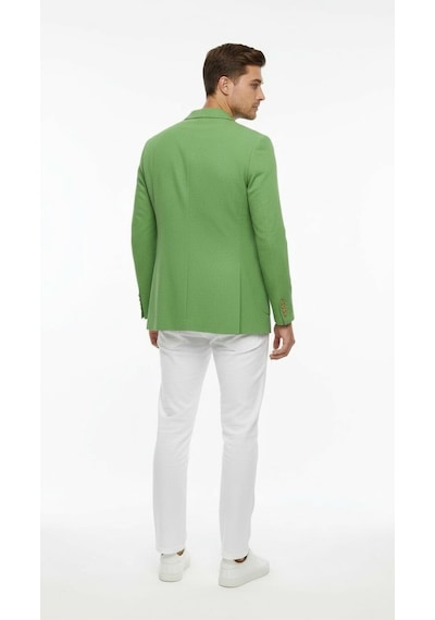 Plus Scorpion Erkek Slim Fit Blazer Ceket Tek Düğmeli Çift Yırtmaçlı Torba Cepli Yarım Astarlı Yeşil