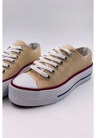 Skywalk Keten Bej Yüksek Taban Sneaker Spor Ayakkabı Bej