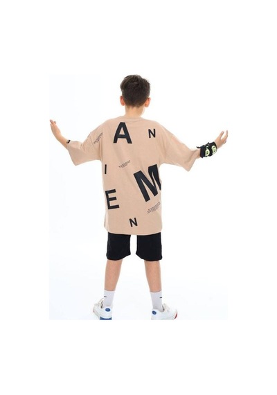 Ekkokids Çocuk Pano Baskılı Tshirt-14543 Kahverengi