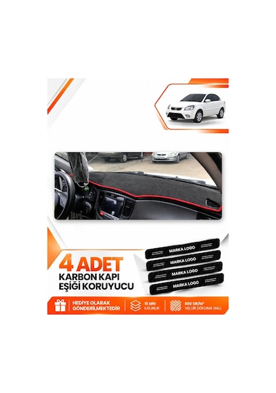 Kia Rio Pride 2005-2011 Uyumlu Ön Torpido Koruma Kılıfı Halısı Örtüsü - Siyah Kırmızı
