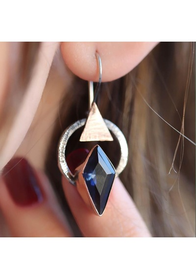 Safir Taşlı Gümüş Otantik Tasarım Küpe 35207474